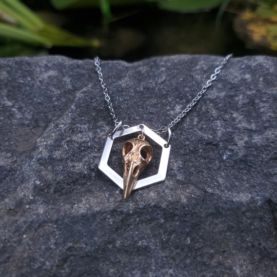 Cast Bronze bird skull pendant